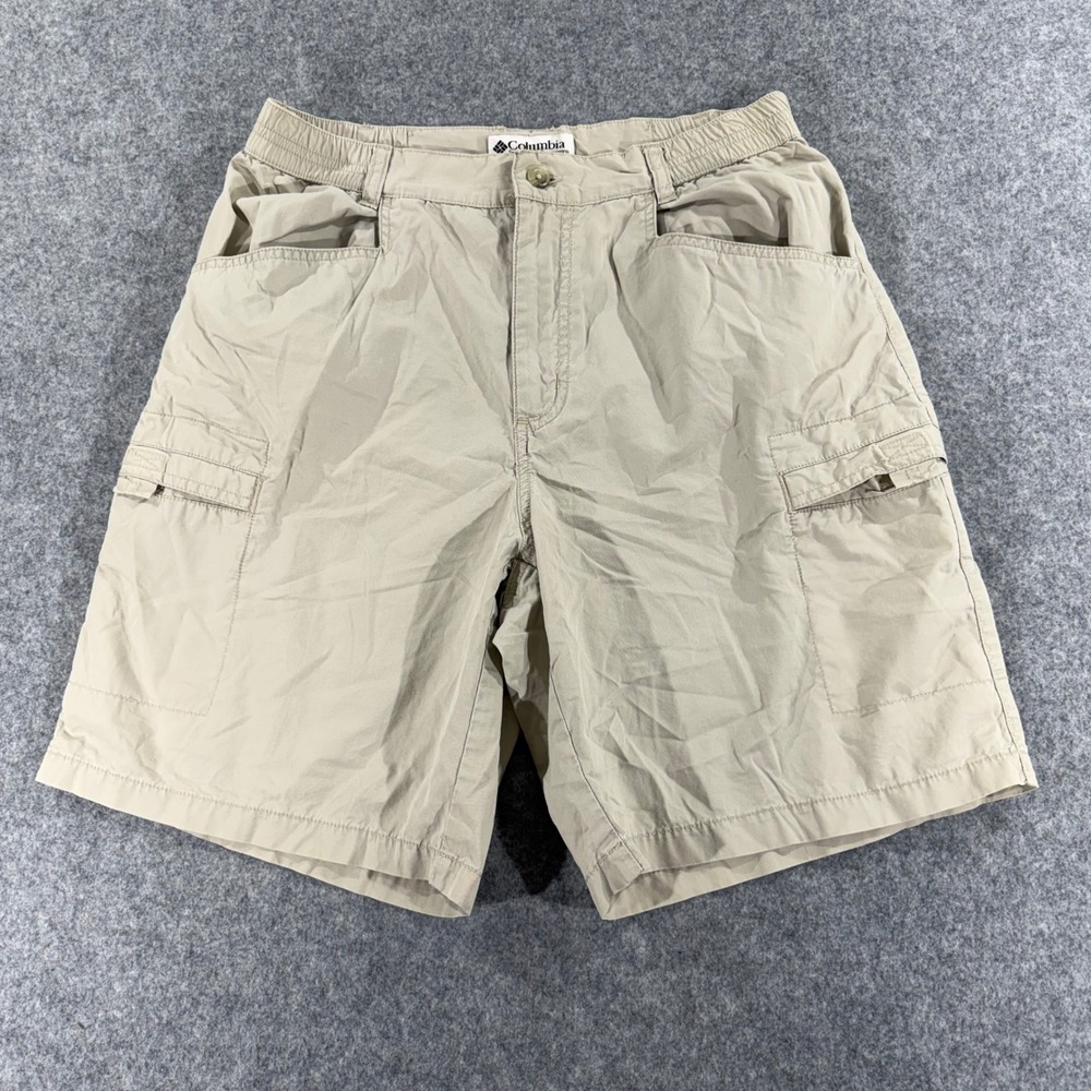 Columbia Sportswear Mens Cargo Shorts Tan Khaki Elastic Waist Hiking Utility 8in